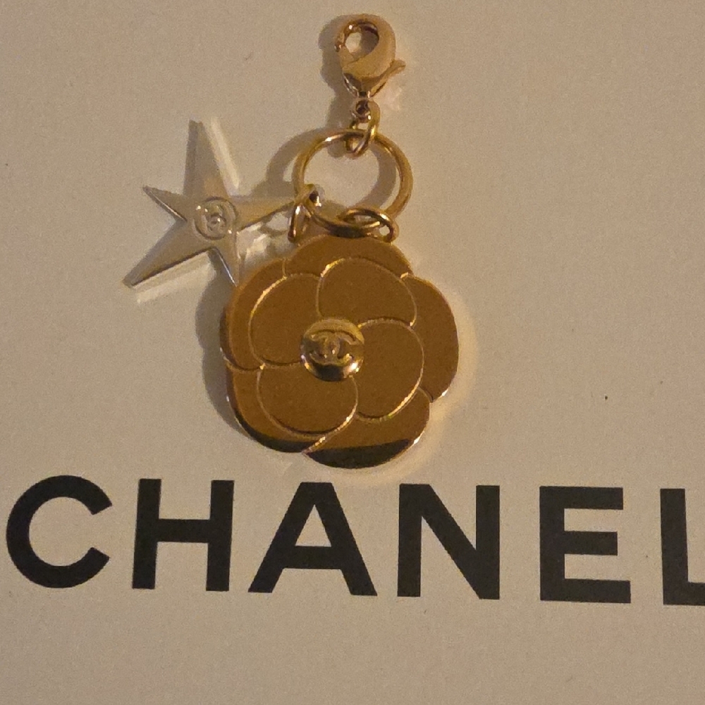 Chanel Gold Camellia Floral Charm with Star Accent